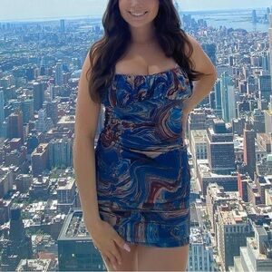 Princess Polly Blue and Brown Swirl Mini Dress